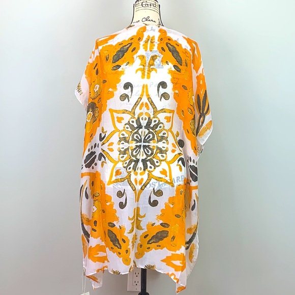 Tangerine Bohemian Design And Floral Print Kimono Duster - Picture 8 of 8